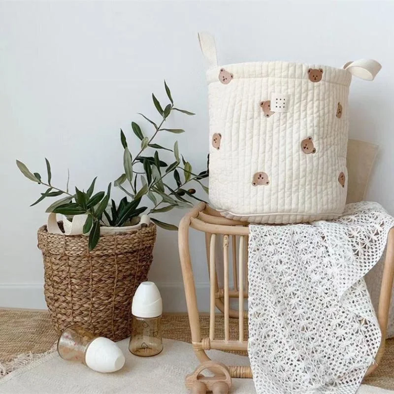 Kids Toys Basket - Sac à couches brodé ours mignon,